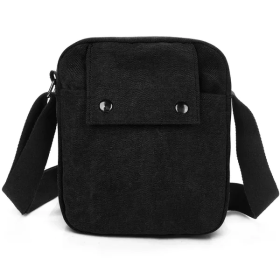 Unisex Crossbody Bags Canvas Phone Tablet PC Shoulder (Color: Black)