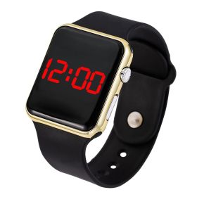 Unisex Digital Watch LED Screen Large Face Silicone Band Fancy Women Watches Jewelry Sophisticated And Stylish Women Watch (Color: Black Golden)